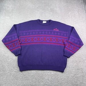 Vintage Ski Doo Sweater Mens Medium Purple Fair Isle Bombardier‎ Retro 90s